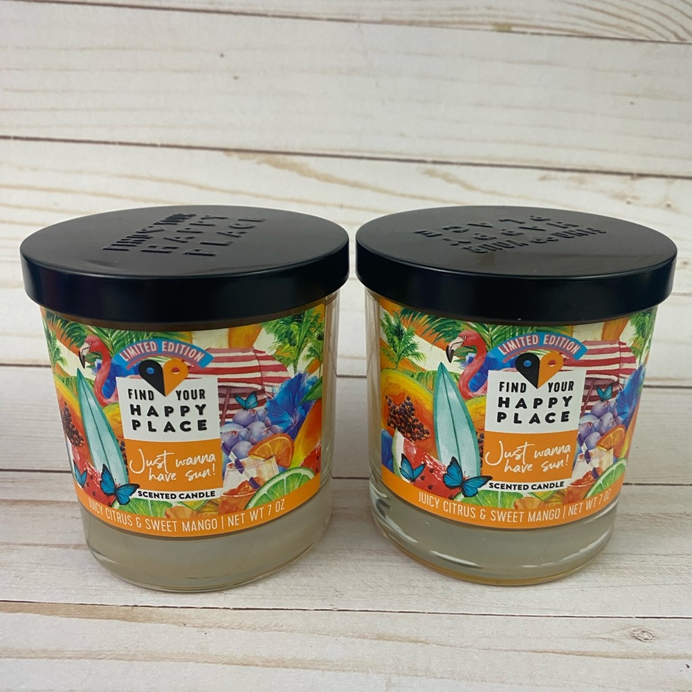 2X Find Your Happy Place Jar Candles 7 oz Just Wanna Have Sun Citrus & Mango